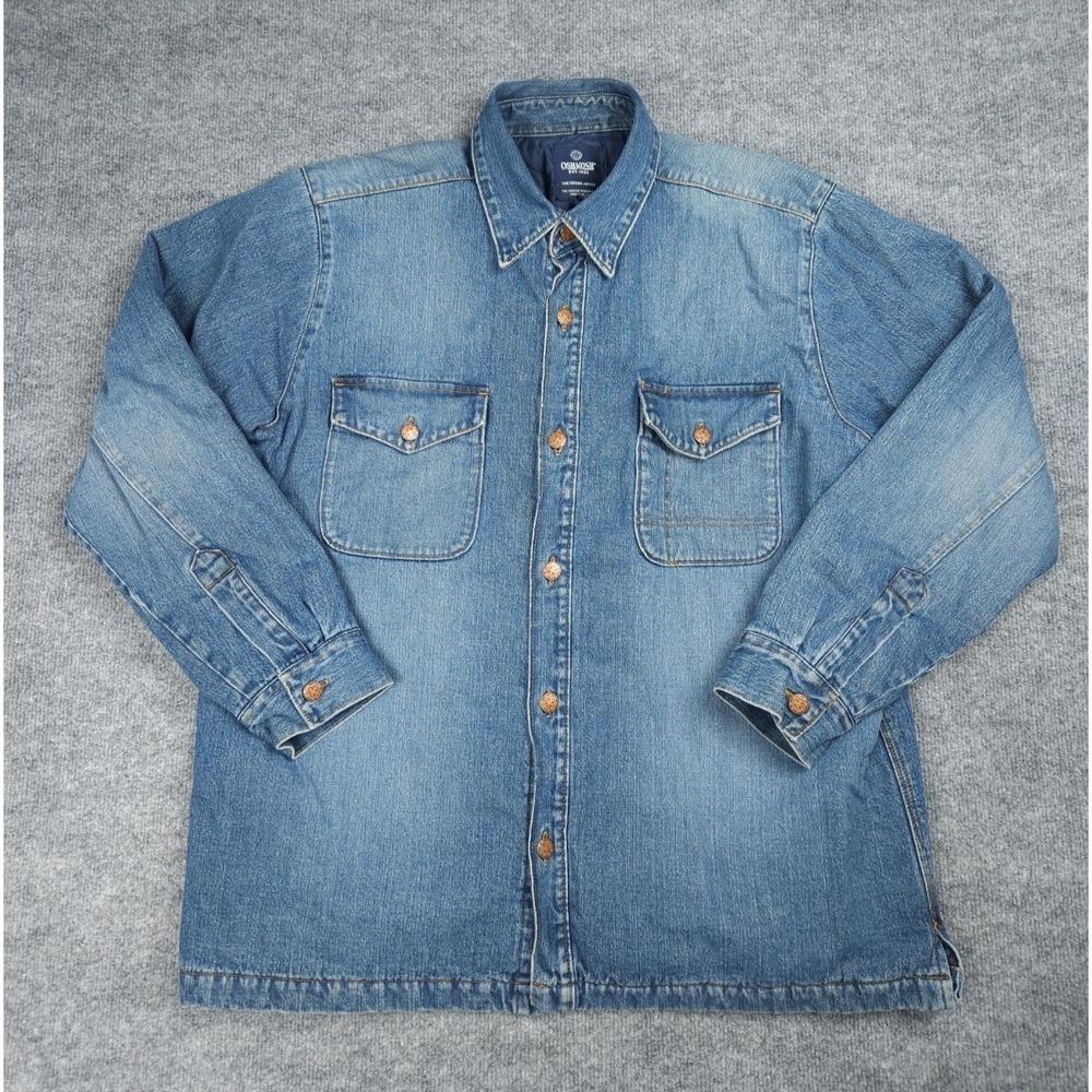 OshKosh Jean Jacket Barn Coat Men's XL Blue Denim Quilted Lined Buttons
